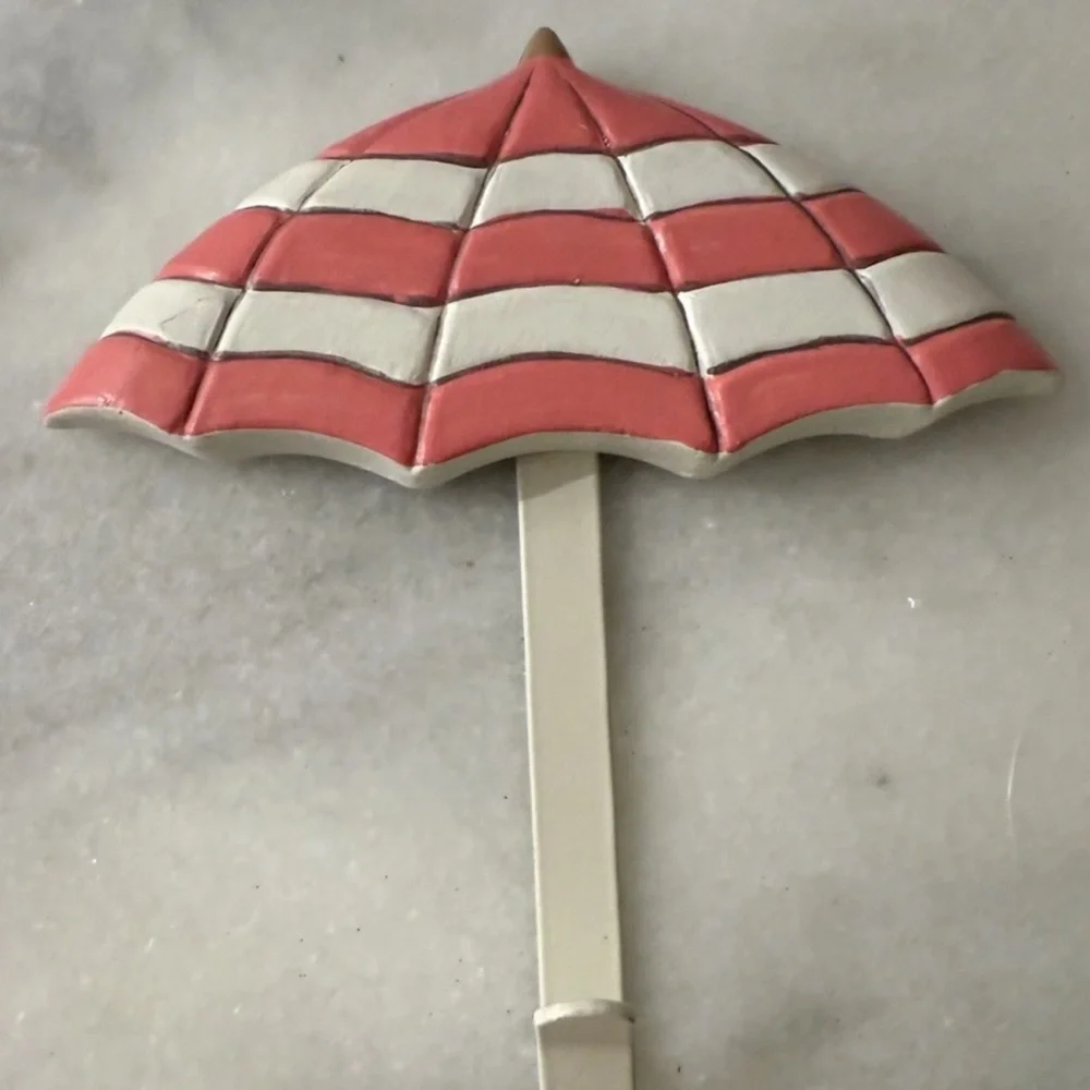 Set of 4 Pink And White Striped Beach Umbrella Towel/Wall Hooks. New
